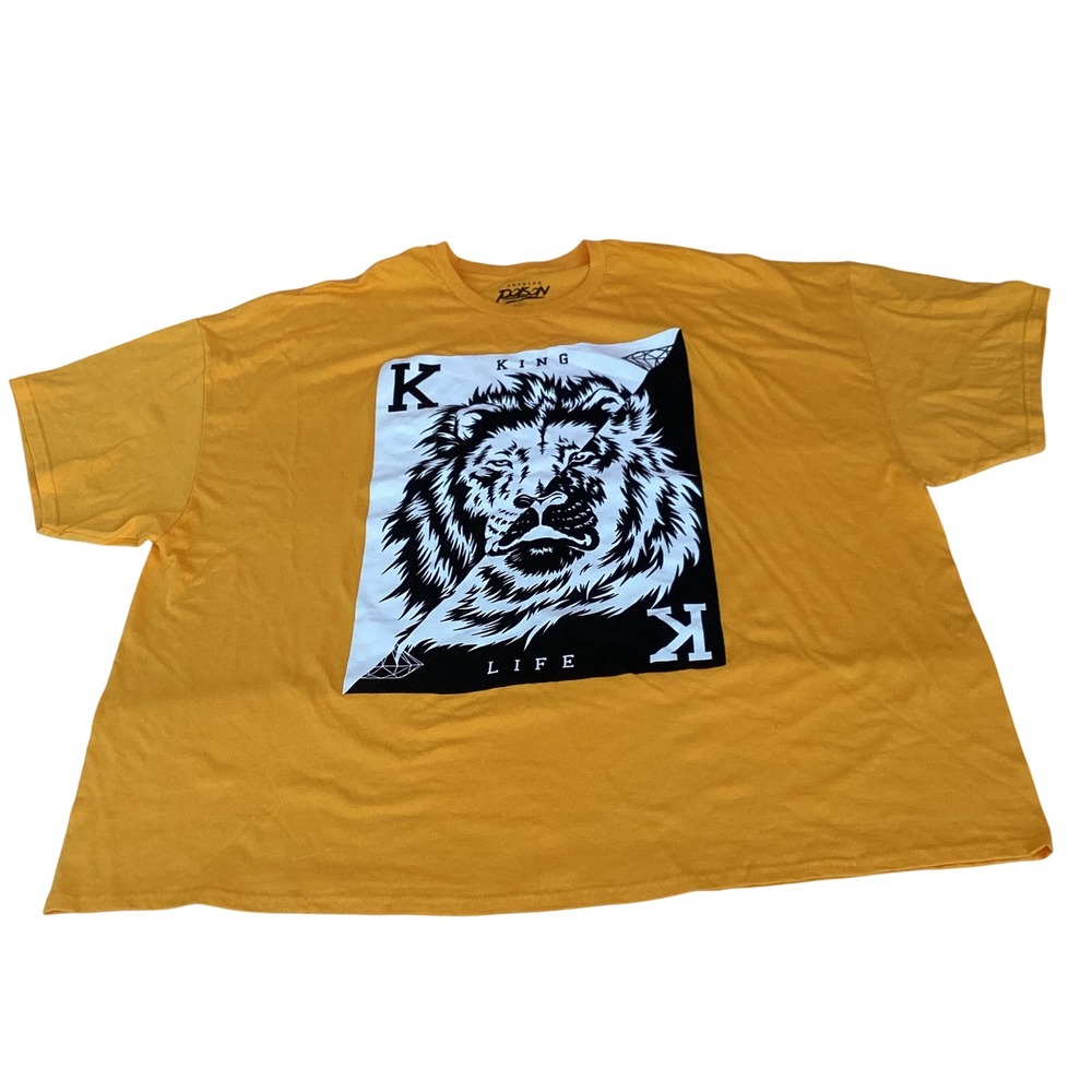 Popular Poison Men 5XL Mustard Yellow King Life Lion Graphic T-Shirt 100% Cotton